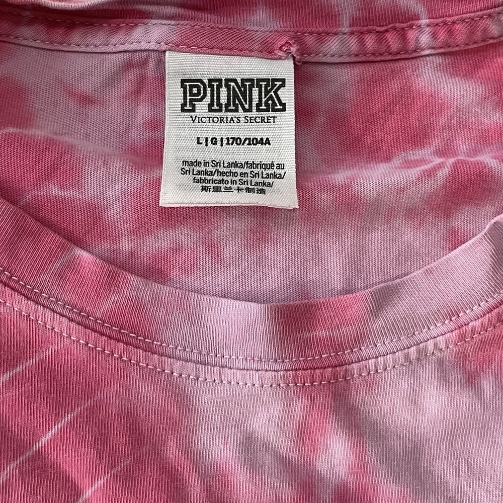 Victoria Secret PINK Large Varsity Crew Long‎ Sleeve Shirt Pocket Tie Dye - Picture 3 of 6
